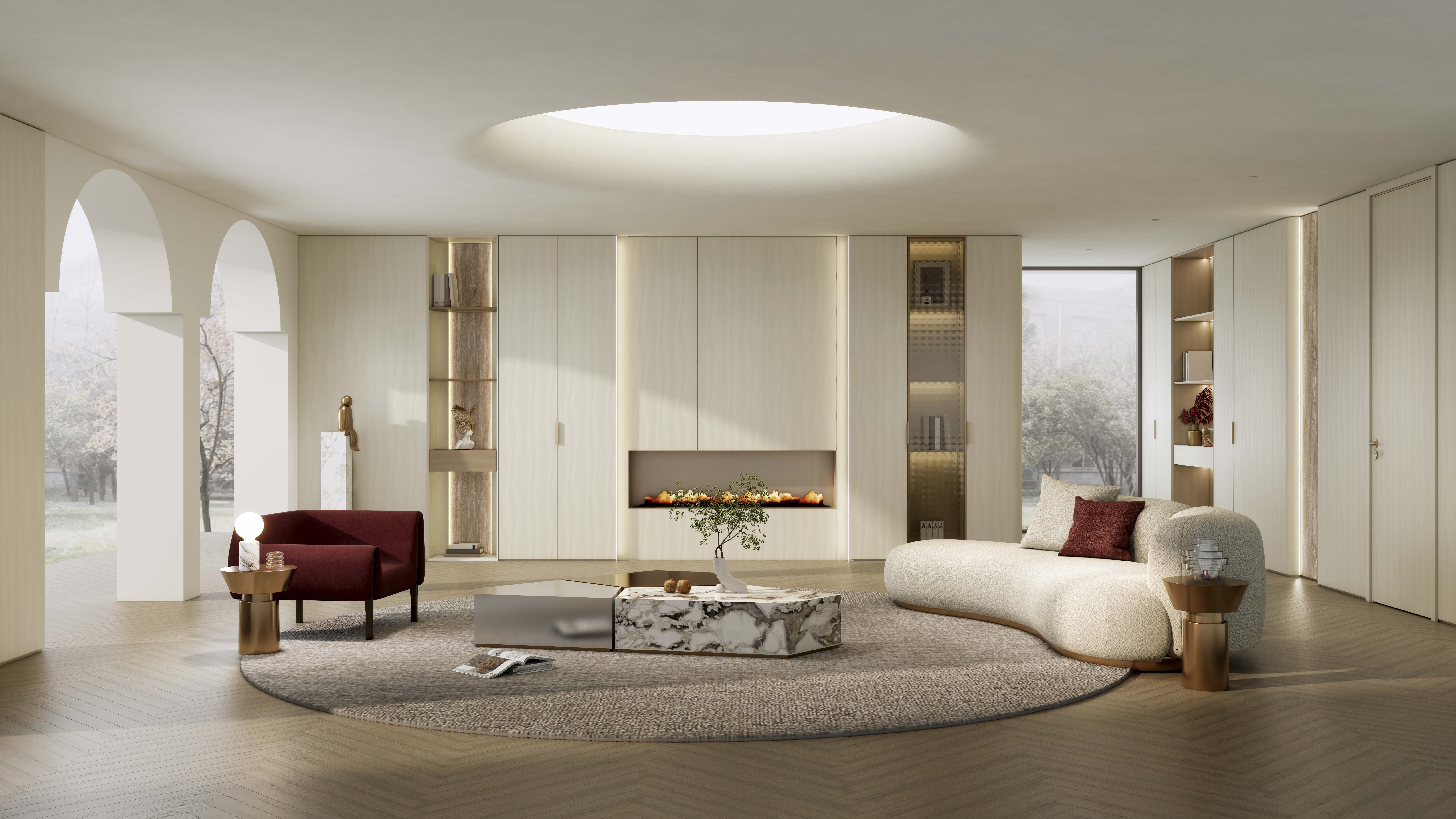 SL2103珍珠白雀鳞+SL2105珠光棕雀鳞+SL5105琮翡石纹